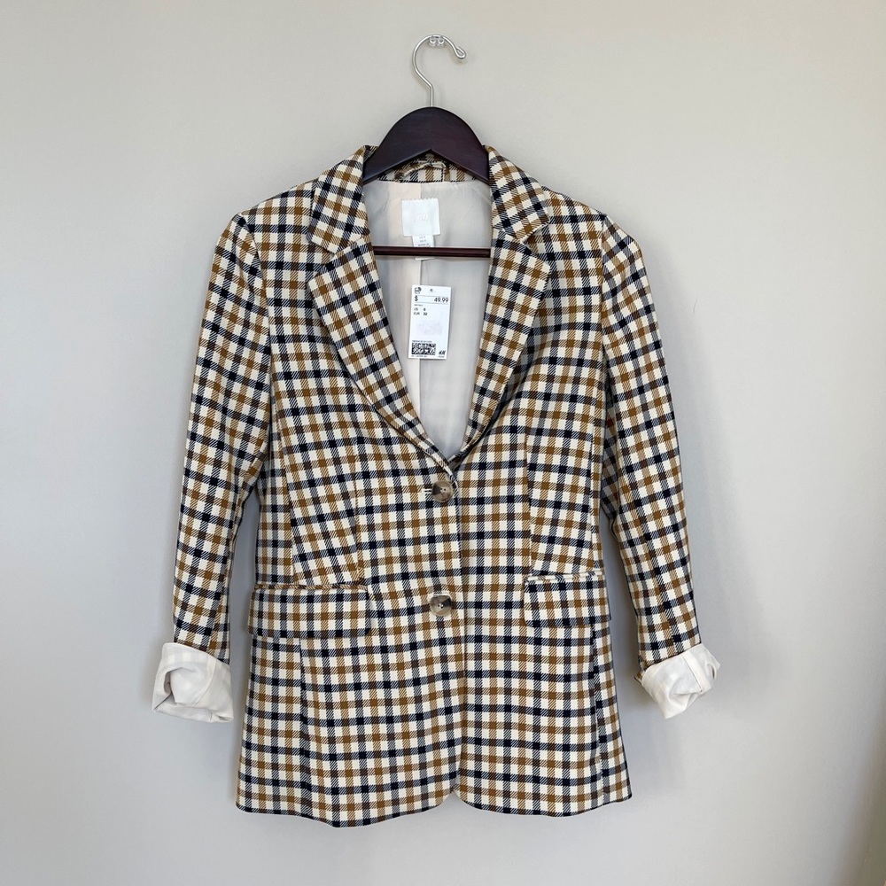 Plaid long sleeve blazer